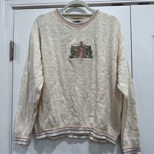 Vintage Northern Reflections Cream Sweater with Embroidered Golf Scene